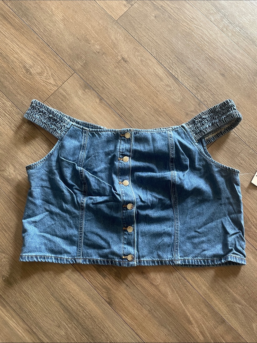 Universal Thread Denim Blue Off-Shoulder Button-Front Crop Top